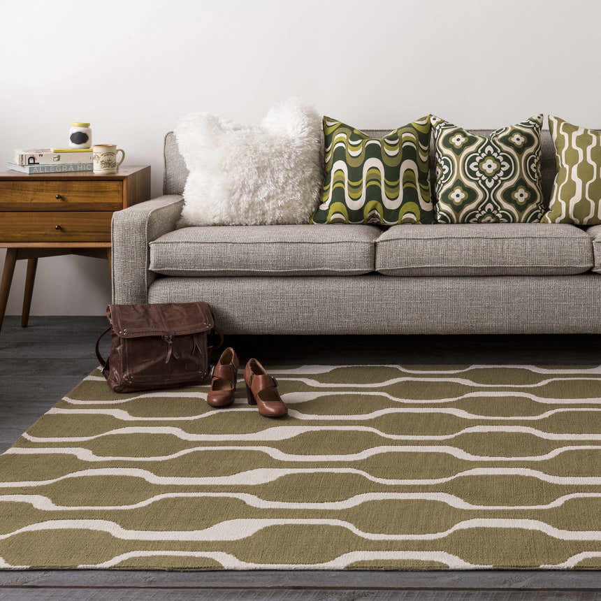 Kinvere Olive Geometric Pattern Pillow - Clearance