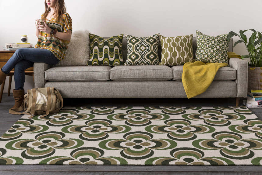 Kinvere Olive Geometric Pattern Pillow - Clearance