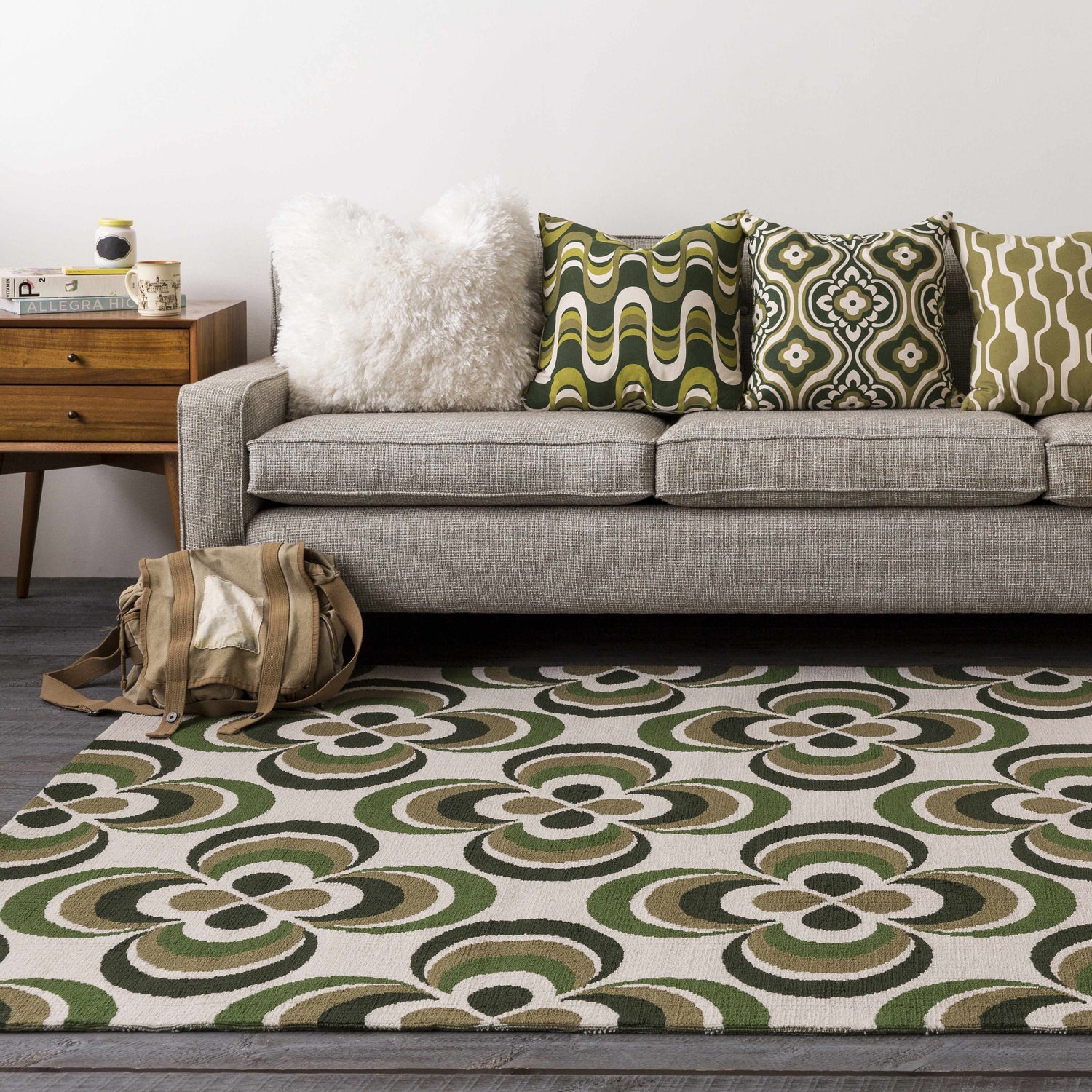 Kinvere Olive Geometric Pattern Pillow - Clearance