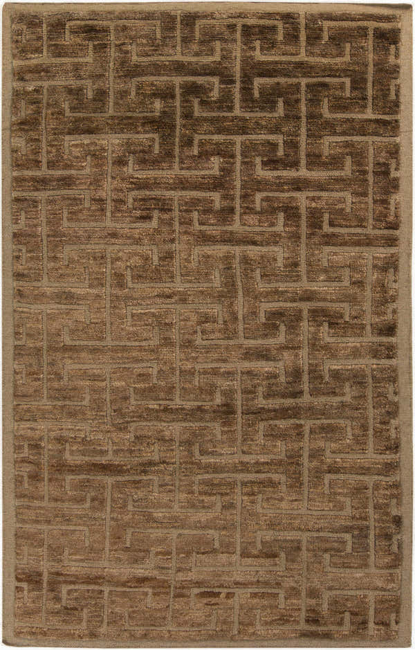 Close-up of the brown, hand-knotted Kaiser Area Carpet. Contemporary maze pattern in jute and wool blend. Design-Rectangle-58