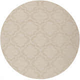 Round Kake Carpet, tan wool rug with a subtle, contemporary quatrefoil pattern. Hand-loomed texture. Design-Round-79