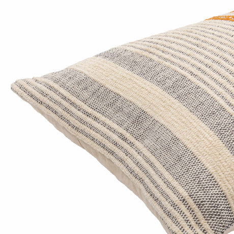Terrin Orange Cream Woven Vertical Striped Cottage Country Cotton Waist Cushion
