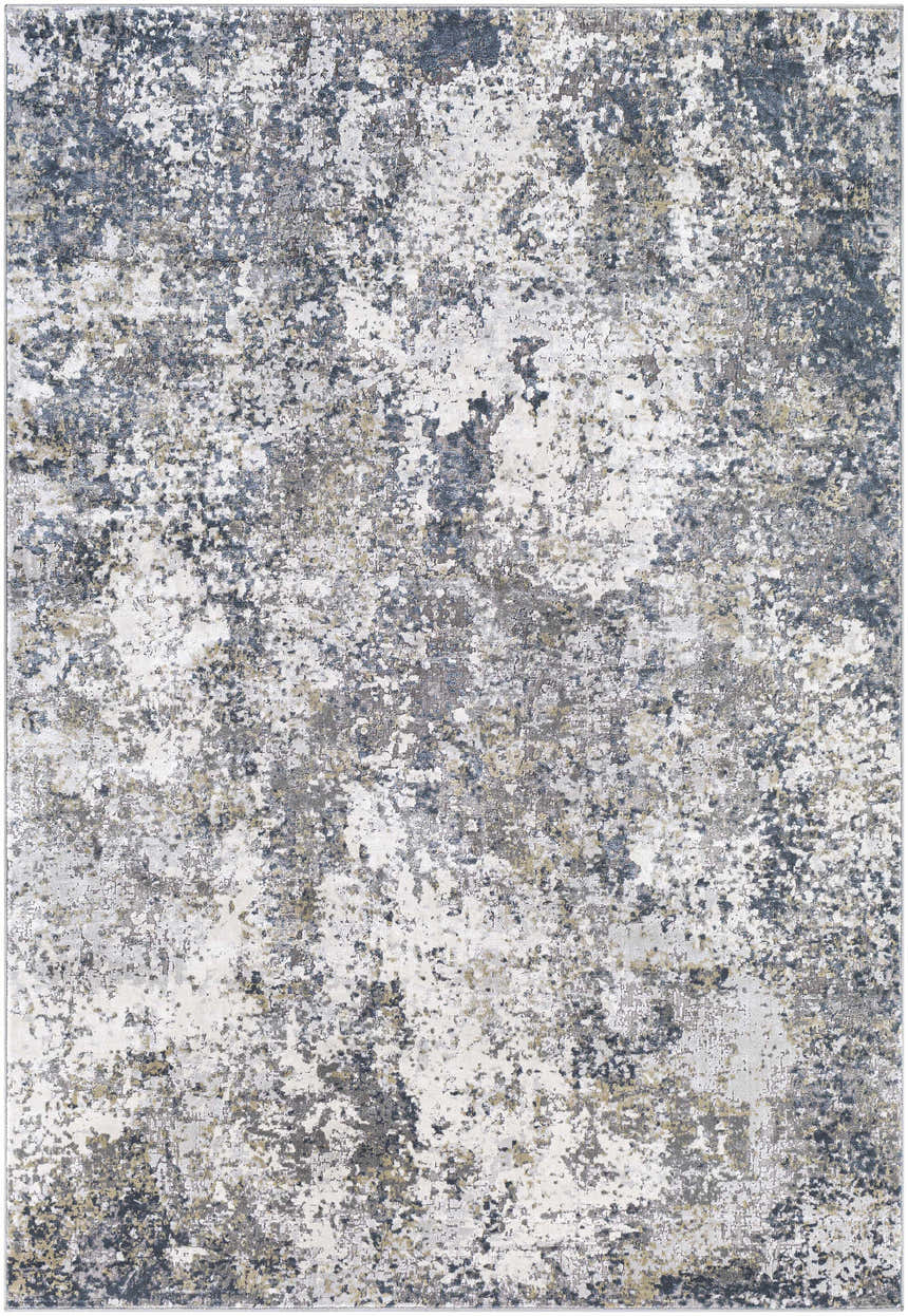 Kanahooka Area Rug, clearance. Contemporary rug with charcoal, dark blue, light beige, light gray, and tan distressed pattern. Design-Rectangle-573