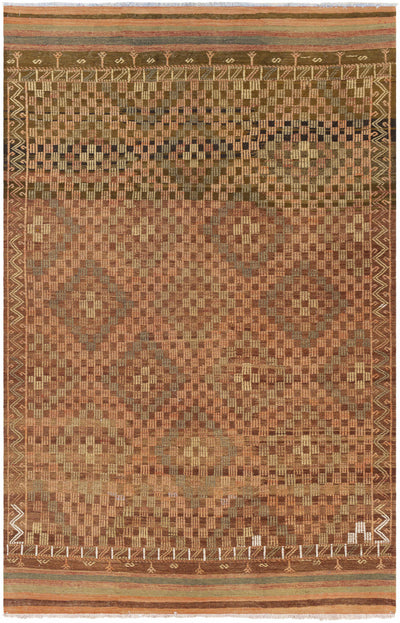 Unique Hand Knotted Traditional Turkish Brown 6x9 wool Rug