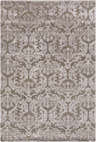 Close-up of the Keiser Area Rug in charcoal. Features a traditional damask pattern with floral and scroll details. Design-Rectangle