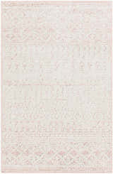 Close-up of the Constantin Blush Area Rug, showing its textured pile and subtle blush and light gray bohemian pattern. Design-Rectangle-23