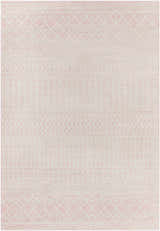 Close-up of the Constantin Blush Area Rug, featuring a subtle geometric pattern in blush and light gray. Design-Rectangle-5376