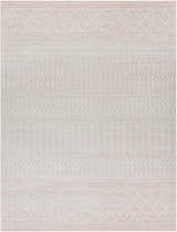 Close-up of Constantin Blush Area Rug, featuring a bohemian-inspired geometric pattern in blush and light gray. Design-Rectangle-71003