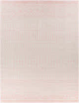 Close-up of the Constantin Blush Area Rug with a subtle bohemian diamond and zigzag pattern in blush and light gray. Design-Rectangle-710103