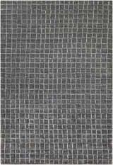 Close-up of the Kenesaw Clearance Rug. Charcoal viscose rug with a contemporary white geometric square pattern. Design-Rectangle-69
