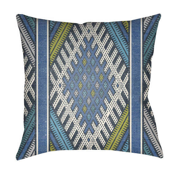 Aqua Blue Rustic Accent Pillow with woven details for sofa bed or accent chair