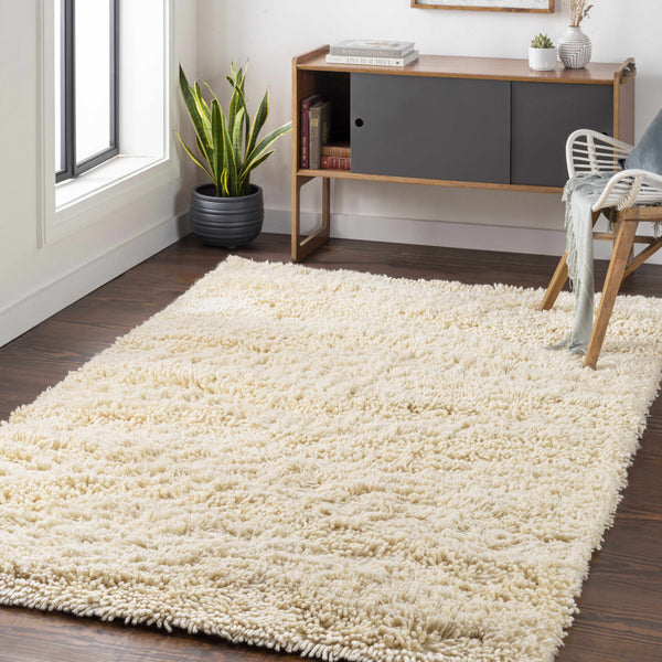 Kettering Solid Cream Wool Shag Rug