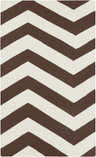 Close-up of the Kevil Area Rug. Beige and dark brown chevron pattern, hand woven wool texture. Design-Rectangle-58