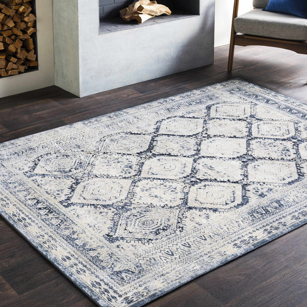 Kewa Distressed Blue Trellis Rug - Clearance