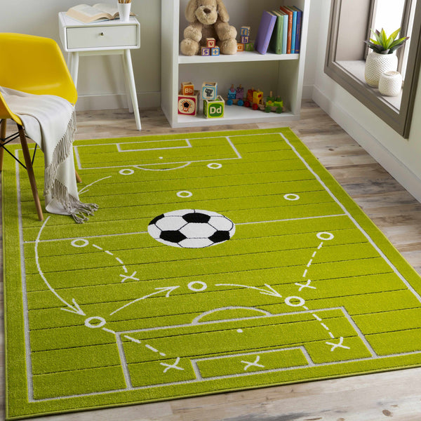 Green Kids Soccer Ground Playroom Area Rug