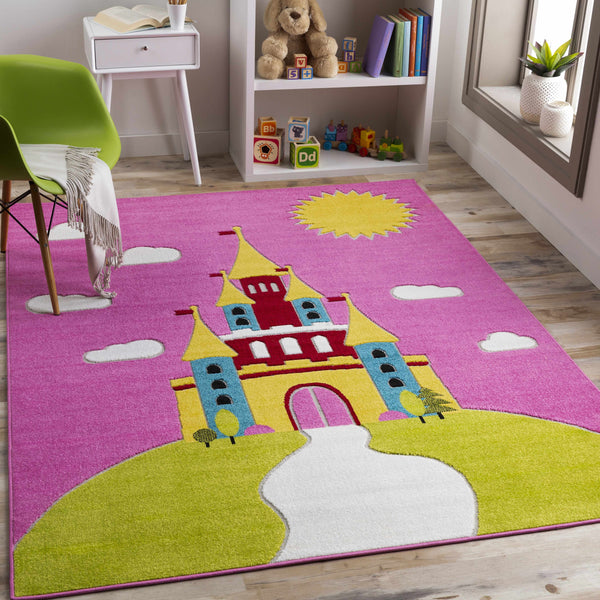 Girls Little Princess Castle Playroom Pink & Magenta Clearance Rug - Clearance