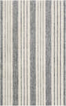 Close-up of the Kilmore Area Rug showing its black, gray, and light gray woven striped pattern and texture. Design-Rectangle-576
