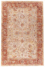 Close-up of the Kilsby Area Rug featuring a traditional floral pattern in rust, gold, and beige tones. Design-Rectangle-6796