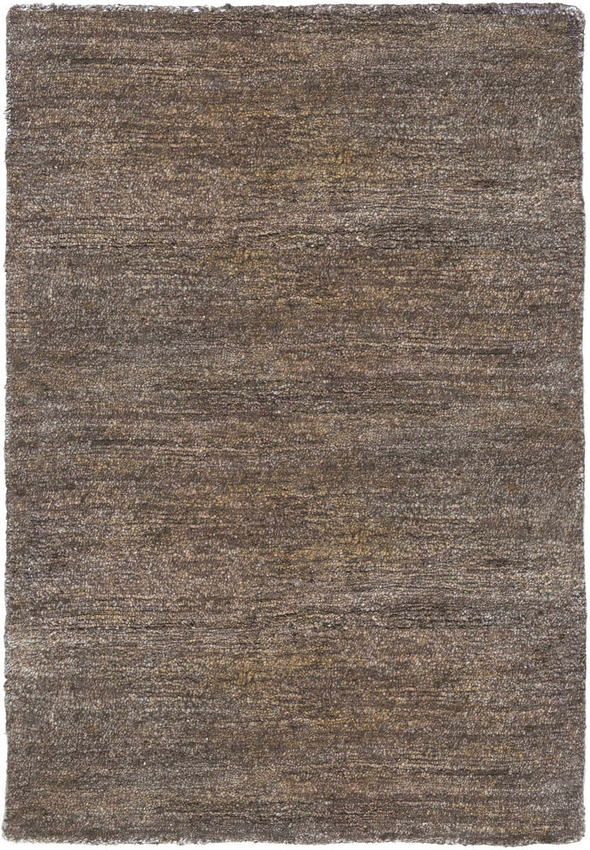 Close-up of the hand-knotted Kingwood Area Rug. Dark brown and light brown viscose rug with a subtle horizontal pattern. Design-Rectangle-23