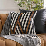 Tavren Brown Black and Ivory Diagonal Stripe Rustic Hair On Hide Accent Pillow