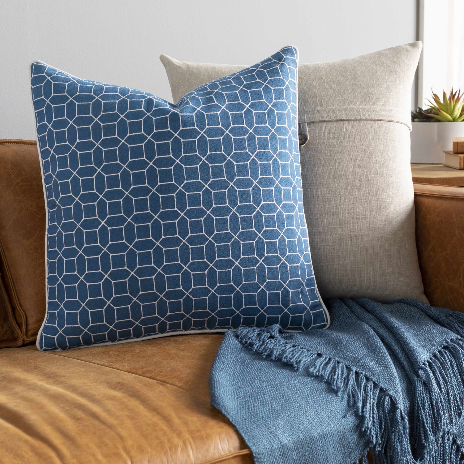Kisumu Blue Geometric Pattern Accent Pillow - Clearance