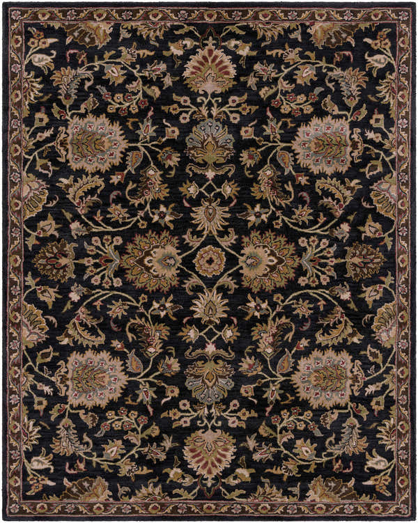 Close-up of the Kittredge Floral Black Wool Rug, showcasing its intricate floral pattern and rich colors. Design-Rectangle-7696