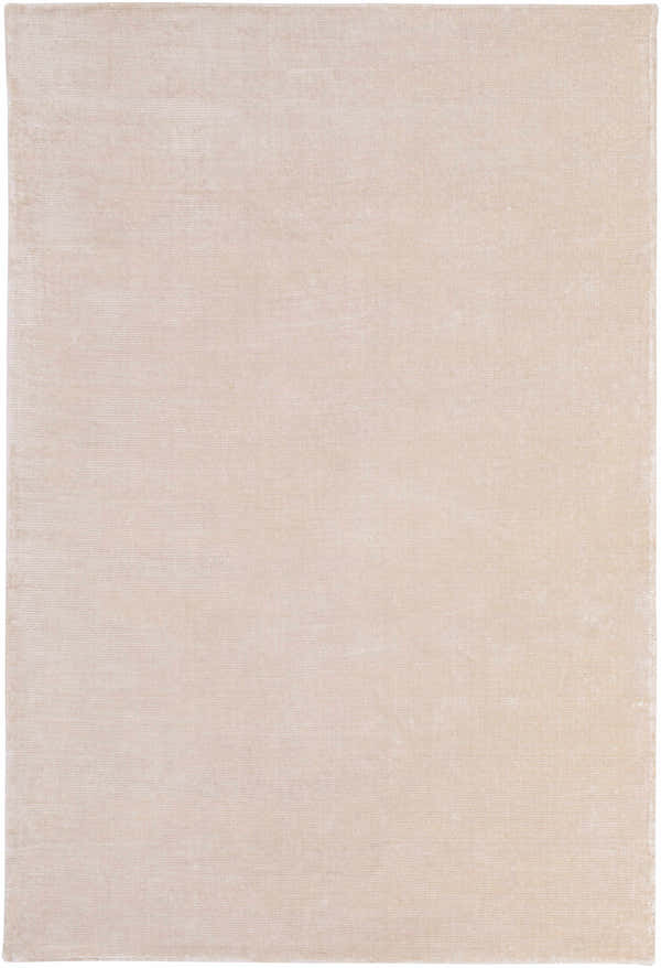 Close-up of the hand-loomed Klickitat Area Rug. Peach and white tencel with subtle texture. Contemporary style. Design-Rectangle-576