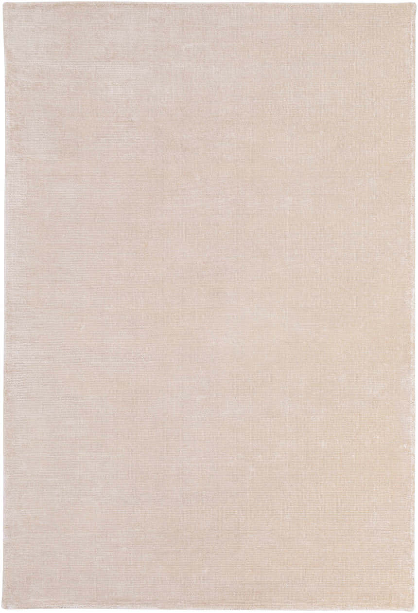 Close-up of the hand-loomed Klickitat Area Rug. Peach and white tencel with subtle texture. Contemporary style. Design-Rectangle-576