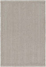Close-up of the Kempston Gray hand woven rug. The rug has a vertical braided pattern and a neutral gray color. Design-Rectangle-23