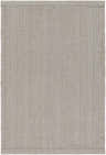 Close-up of the Kempston Gray hand woven rug. The rug has a vertical braided pattern and a neutral gray color. Design-Rectangle-23