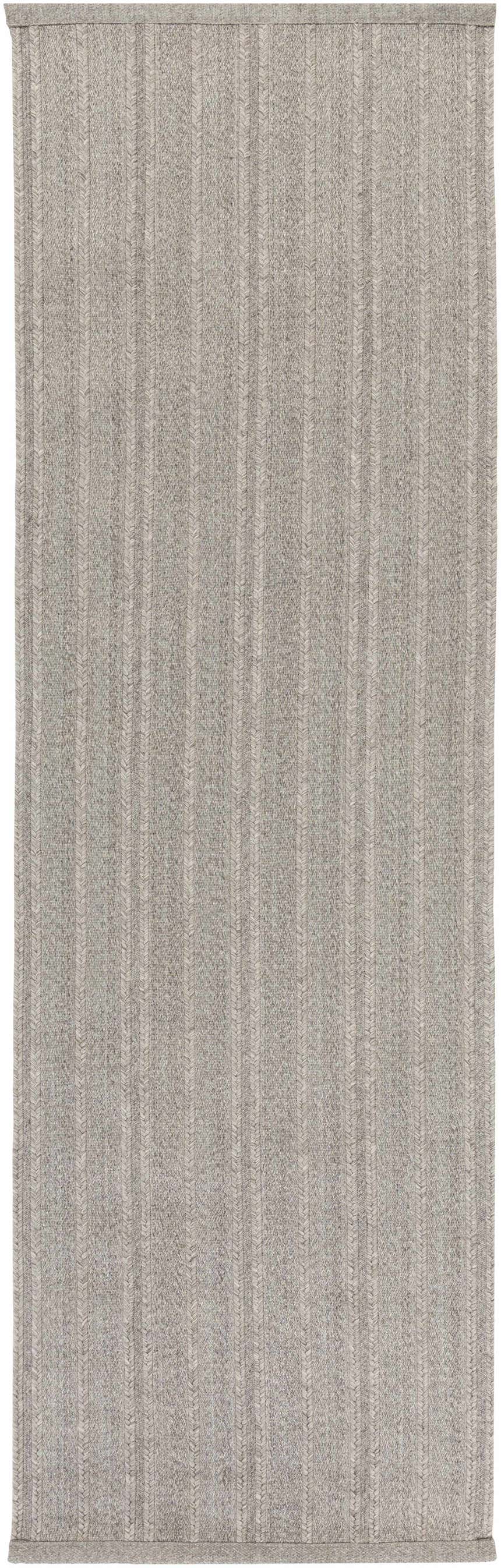 Close-up of the hand woven Kempston Gray Rug. Medium gray rug with subtle vertical stripe pattern. Design-Runner-268