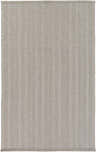 Close-up of the Kempston Gray hand woven rug. The rug has a subtle vertical stripe pattern and woven texture. Design-Rectangle-576