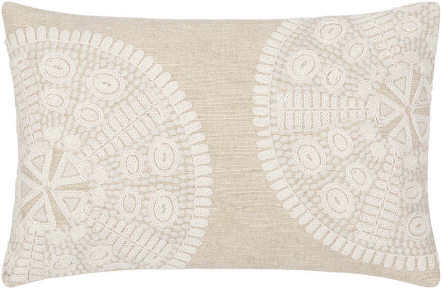 Kinango Beige Embroidered Accent Pillow - Clearance