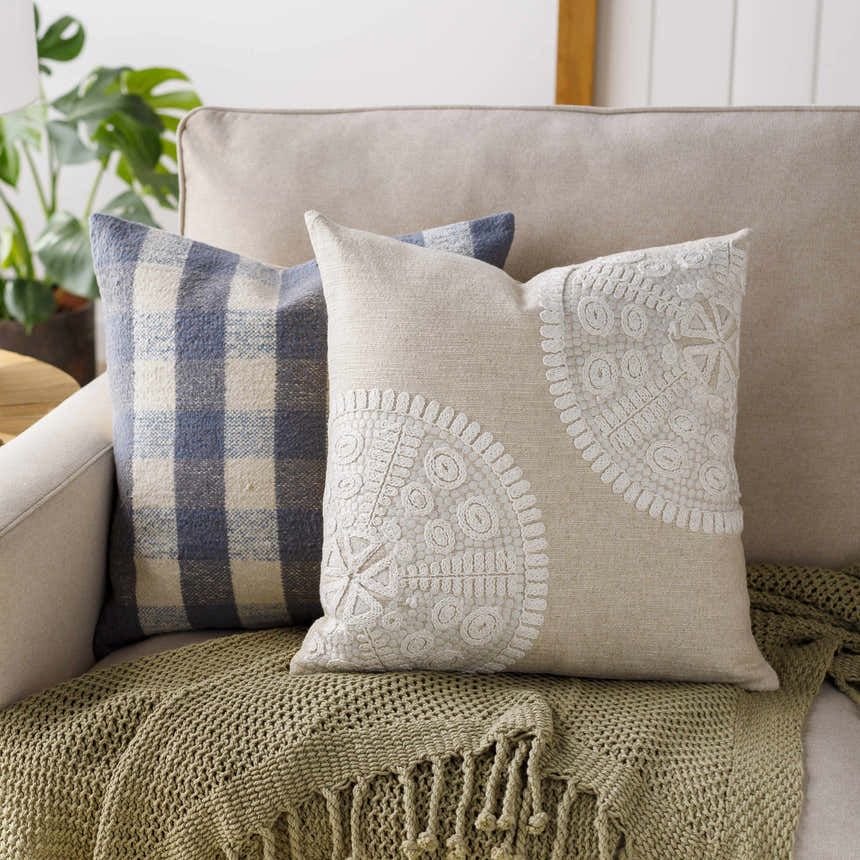 Kinango Beige Embroidered Accent Pillow - Clearance