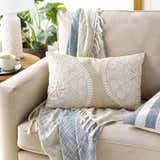 Kinango Beige Embroidered Accent Pillow - Clearance