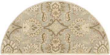 Close-up of the Chesterton Hand Tufted Ivory 1111 Area Rug. Hearth shape with floral and paisley pattern in ivory, sage, and brown. Design-Hearth