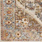 Close-up of Kokstad Area Rug. Features arctic stone, beige, brown, and taupe floral and traditional patterns. Swatch