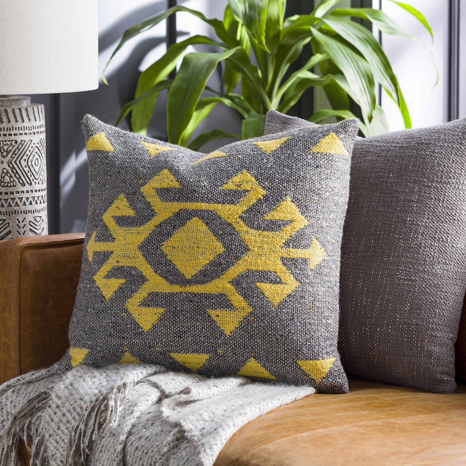 Koronadal Yellow&Grey Geometric Throw Pillow - Clearance