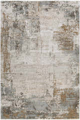 Close-up of the Kress Thick Luxe Abstract Rug. Contemporary design with charcoal, sage, taupe, teal, and white colors. Design-Rectangle-6796