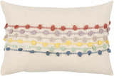 Pomira Light Beige Cottage Country Cotton Lumbar Pillow with Multicolor Pom Pom Tassels - Clearance