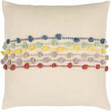 Pomira Light Beige Cottage Country Cotton Lumbar Pillow with Multicolor Pom Pom Tassels - Clearance