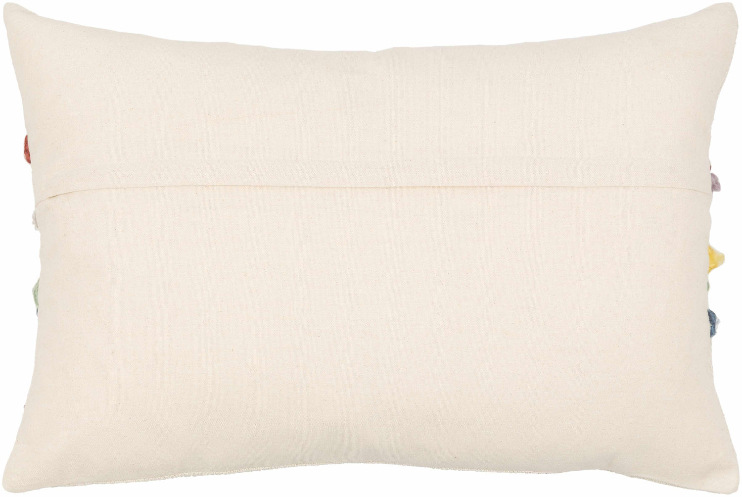 Pomira Light Beige Cottage Country Cotton Lumbar Pillow with Multicolor Pom Pom Tassels - Clearance