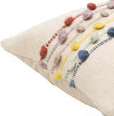 Pomira Light Beige Cottage Country Cotton Lumbar Pillow with Multicolor Pom Pom Tassels - Clearance