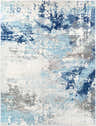 Close-up of Kuluin Area Rug with abstract aqua, charcoal, dark blue, gray, and off white pattern. Design-Rectangle-710103