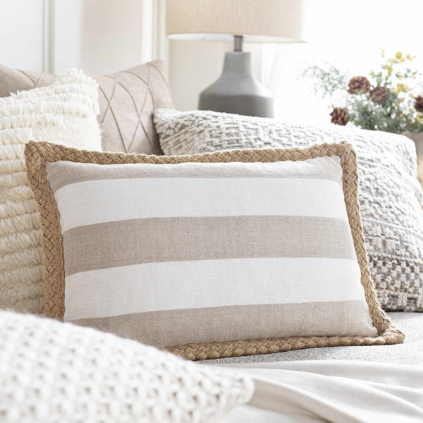 Kuri Beige Striped Lumbar Pillow - Clearance