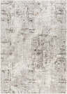 Close-up of the Kutloanong Area Rug. Contemporary design in charcoal, gray, and ivory hues. Machine woven polyester texture. Design-Rectangle-537