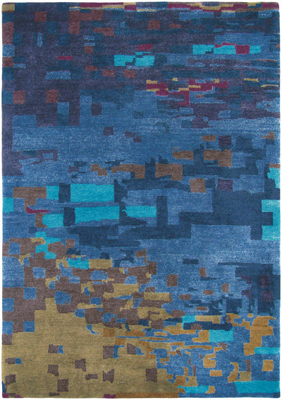 Kyah 5x6 Blue Abstract Wool Rug - Clearance