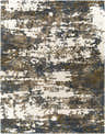 Close-up of the Lafontaine Boutique Area Rug. Cream shag rug with dark blue, brown, gray, and mustard abstract pattern. Design-Rectangle-71010
