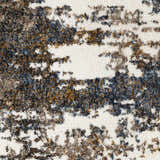 Close-up of Lafontaine Boutique Area Rug, cream base with abstract dark blue, brown, and gray pattern. Shag texture. Swatch