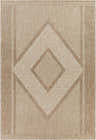 Close-up of the Hazar Beige Area Rug showing its geometric diamond pattern and textured, machine-woven polypropylene material. Design-Rectangle-537
